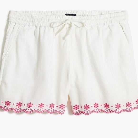J. Crew Pants - J.Crew Pink Embroidered Linen Shorts Size Medium NWT